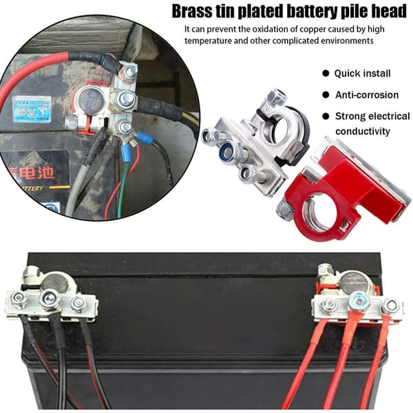 2 st 12V Bilbatteripoler Galvaniserade Koppar Batteripoler för Positiva Negativa Batteripoler