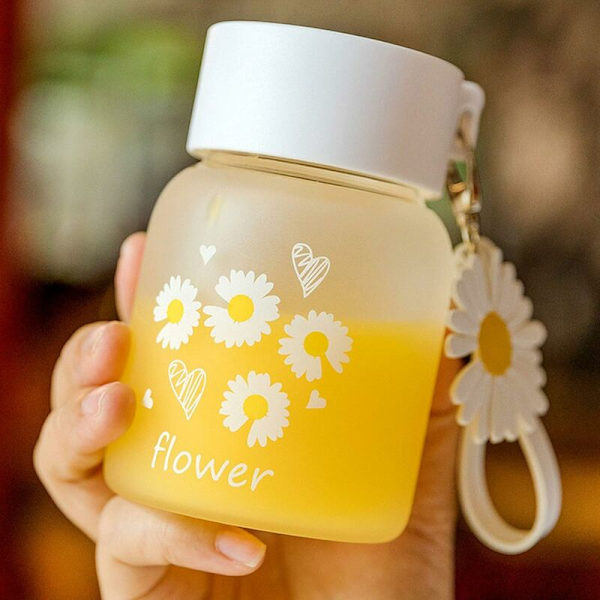 350 ml/12 oz Söt Glasvattenflaska Söt Klar Vattenflaska för Kvinnor & Flickor Vattenflaska för Tonårsflicka Bärbar Vattenflaska Mini Glasvattenflaska