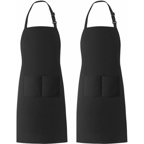 4 Haklappsförkläde med 2 Fickor, Justerbar Köksförkläde Overall Kaffeeförkläde