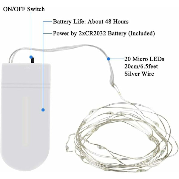 15-pack Blå LED-ljusslingor, 2M 20 LED Batteridrivna Koppartrådsljusslingor för Jul, Födelsedag, Bröllop, Halloween