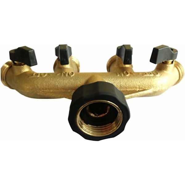 Solid Messing 4-veis Slangedeler med Avstengningsventiler, Kran og 3/4\" Uttak, Kan Bruke Opptil 4 Slanger Samtidig.