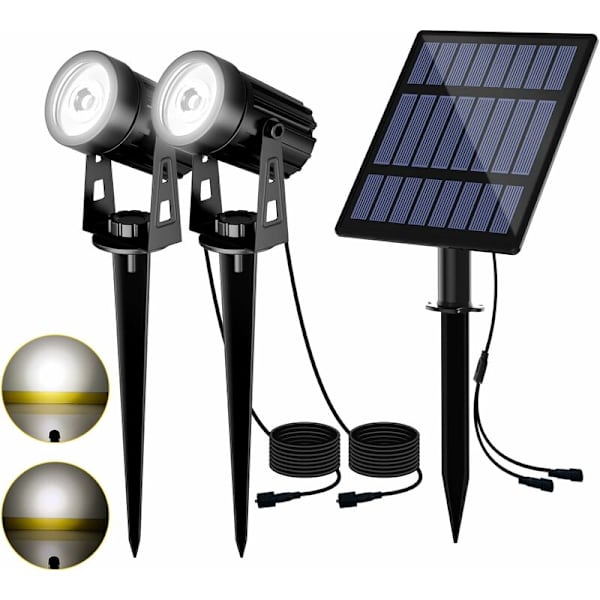 Solcelle Spotlight Utendørs 2 I 1 Solcellelampe Utendørs 2 Lysmoduser Solhage Lys Vanntett IP65, 3 Meter Kabel, Solcelle Utendørs Belysning for Hage