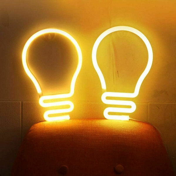 LED Neonljuslampa i Form av Glödlampa Neonljusskylt USB/Batteridriven Neon Nattlampa Färgglad LED Neonlampa Väggdekoration för Hem Bar Bröllop Jul