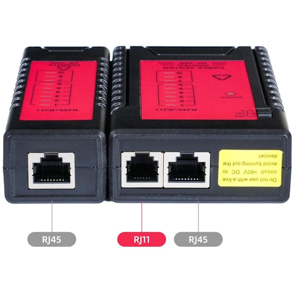 Kabeltester, nettverkslinje-lapptester RJ45 RJ11 detektorlokalisator Ethernet nettverkskabelsporer, rød-svart