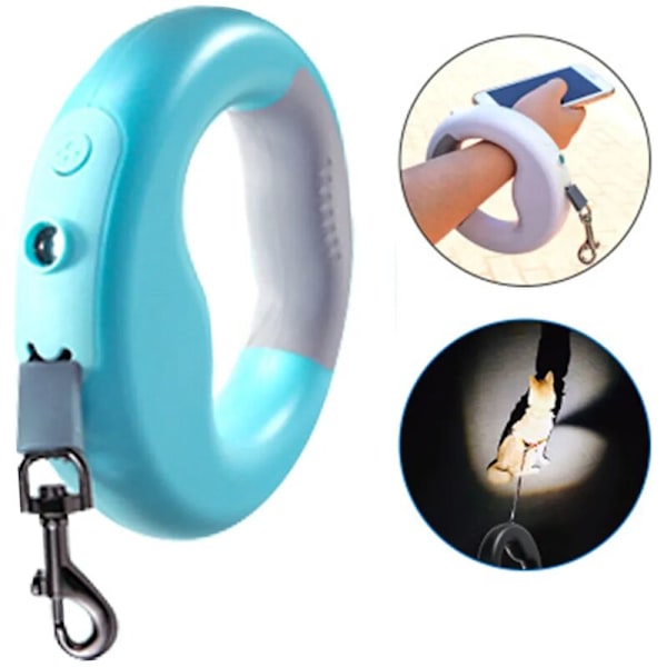 Justerbar Hundeleie, 3M Teleskopisk Hundeleie med LED-lommelykt, for Små og Mellomstore Hunder, Maksvekt opptil 20 kg, 360° Tangle-Free, Håndfri