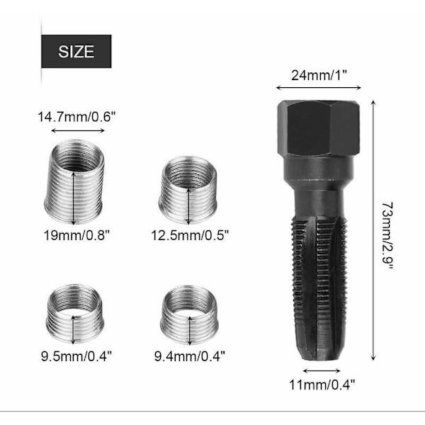 Tændrør gevind kit, 5 stk 14mm tændrør gevind reparationssæt