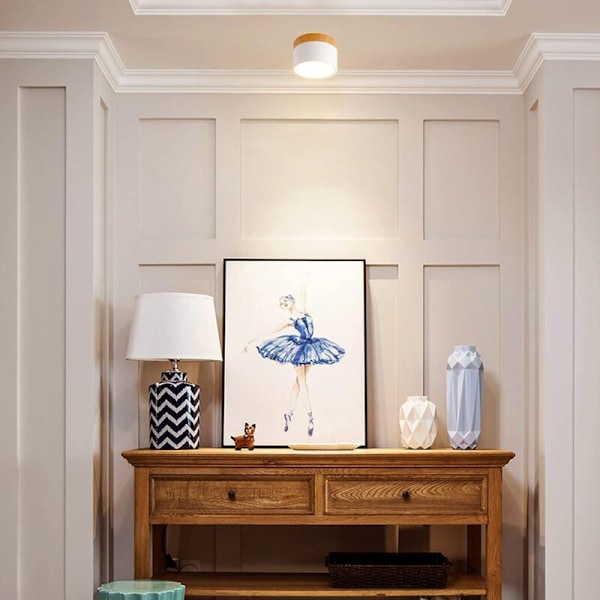 Overflademonteret Loft Spotlight Rund LED Sort Varmt Koldt Hvid Aluminium Loftlampe 12W 110mm 230V 6000K til Gang Soveværelse Spisestue Køkken