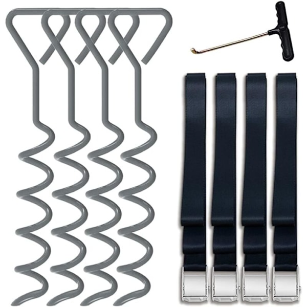 4-pack Tunga Trampolinförankringar Korkformade Stål T-krok för Trampoliner - 4-pack Bonus 4 Starka Bälten