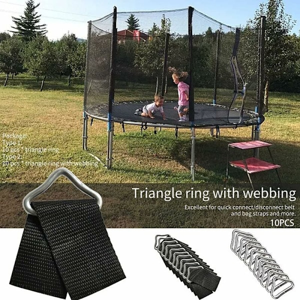 Trampolin Triangelspänne, 10 st Triangelringar V-ringar Spänne, Hög Erosionstålighet Metall Triangelspänne för Trampolinbyte Reparation