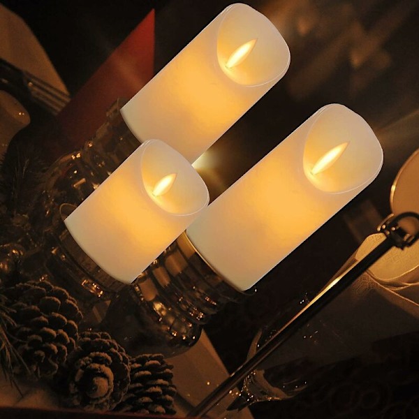 LED-lys 3 stk med Timer Fjernbetjening, 7,5x10/12,5/15cm, Til Indendørs Udendørs Bryllupsdekoration, Hvid