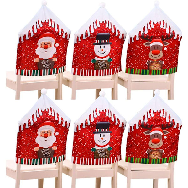 Julstolsöverdrag Juldekoration Hatt Snögubbe Tomte Rekvisita Tillbehör för Restaurang Matrum Fest Födelsedag Bröllop (6 st E)