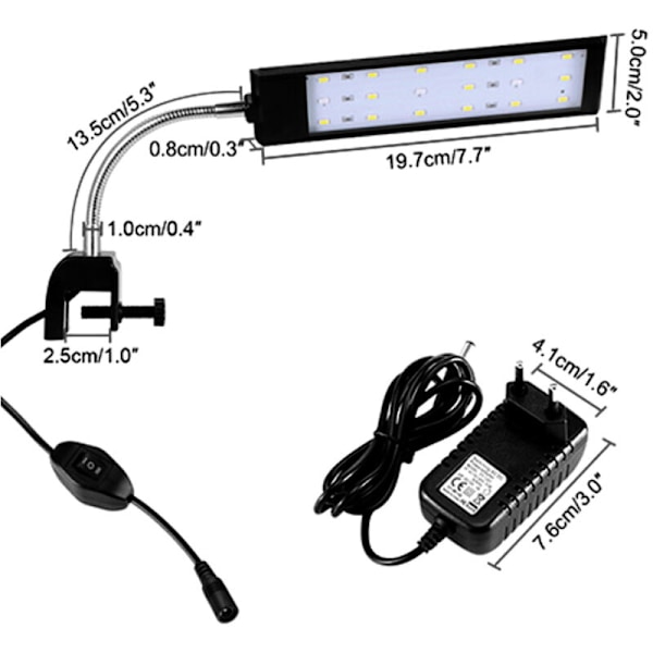10W LED-akvaariovalaisin, 27 LED:tä, korkea kirkkaus, kiinnitettävä akvaariovalaisin, 100-240VEU-pistoke, 100-240V