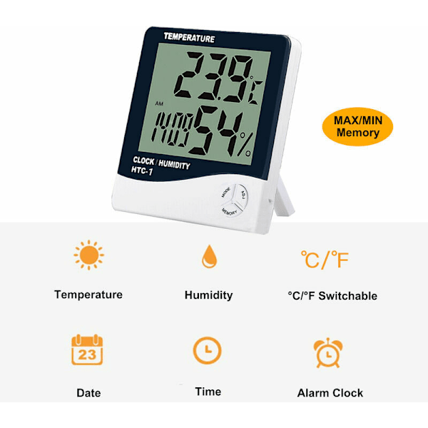 Digital Hygrometer Termometer med Utomhusgivare - Stor LCD-Skärm - ℃/℉ Växling - Hem/Kontor/Sovrum