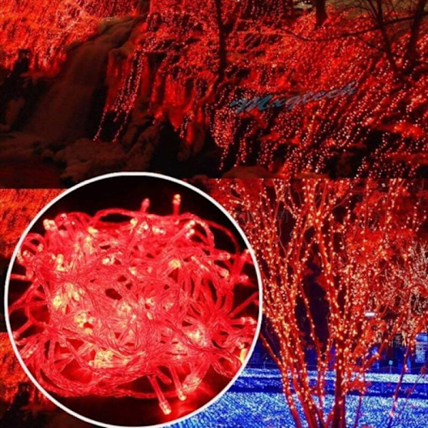 Streng af lys til karneval, bryllup, udendørs og indendørs havebelysning, LED-eventyrtræslys, festlige trælys, juledekoration, rød, 10M 100 LED