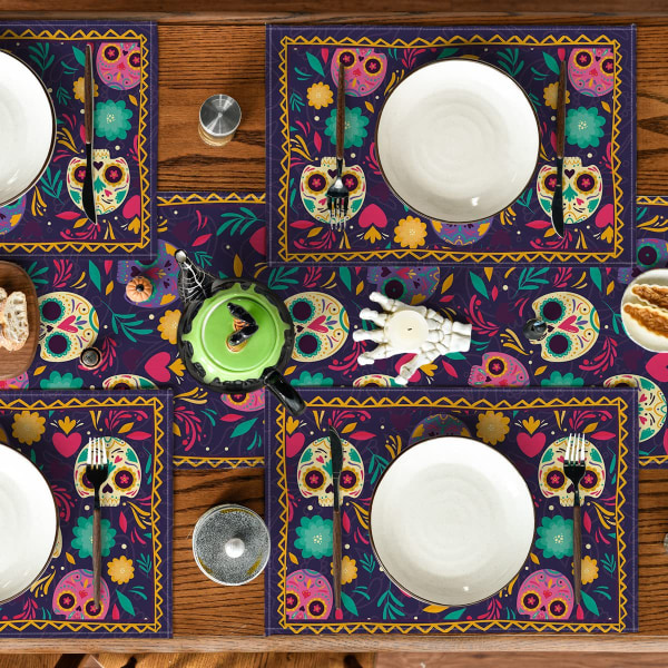Dekorativa bordstabletter med print Set med 4, 12x18 tum festliga halloweenbordsunderlägg för middagsdekoration