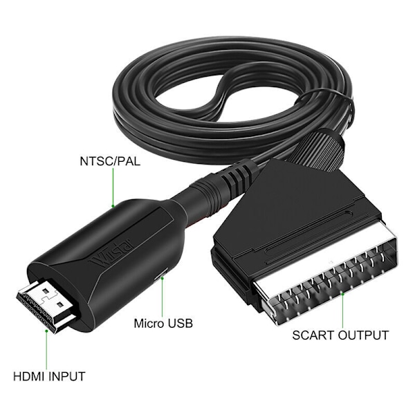 Scart til HDMI-konverter Audio Video Adapter for HDTV/DVD/dekoder/PS3/PAL/NTSC