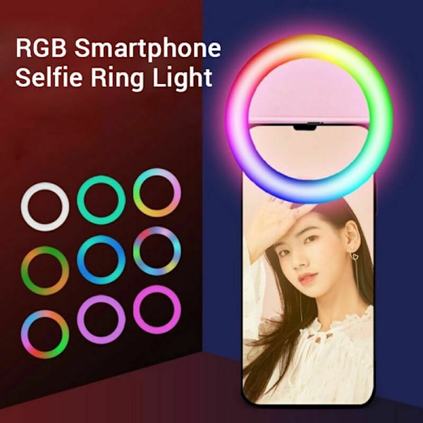 Mini Clip-On Smartphone Selfie Lys Rgb Led Lys Stærk Skønhed Lampe Indbygget Genopladeligt Batteri til Smartphones Tablets Bærbare Computere, Pink, Sunny