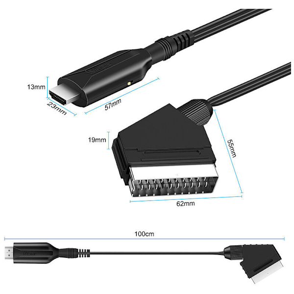 Scart til HDMI-konverter Audio Video Adapter for HDTV/DVD/dekoder/PS3/PAL/NTSC