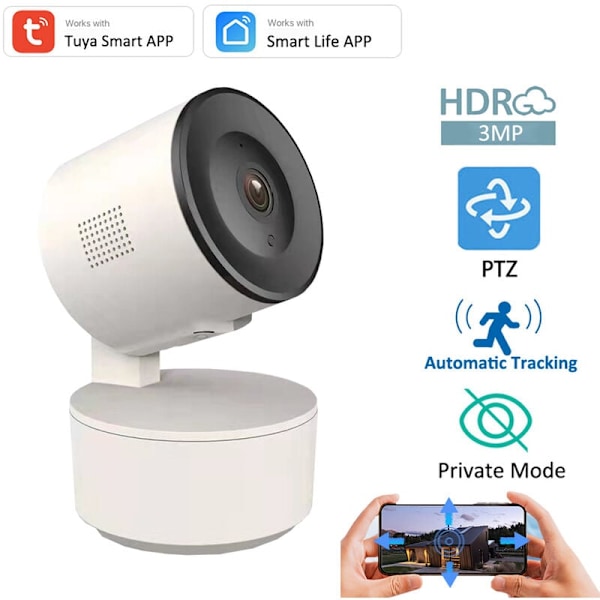 Tuya Smart WiFi 3MP IP-kamera Säkerhet Automatisk Spårning Rörelsedetektering Röstintercom Inomhus Babymonitor Kamera med Onvif