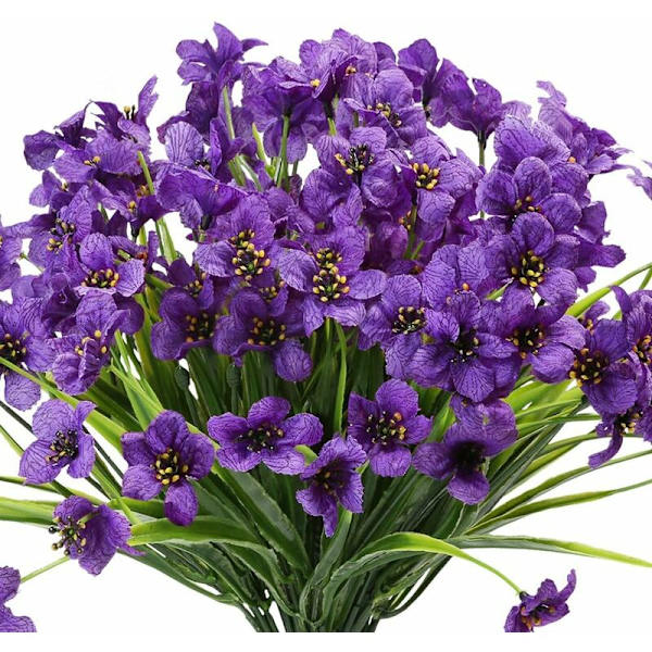 10 Bundter Kunstige Udendørs Blomster UV-Resistente, Fadedfri Falske Violetblomster til Indendørs/Udendørs Hængende Planter, Have, Terrasse, Veranda, Vindue, Hjem