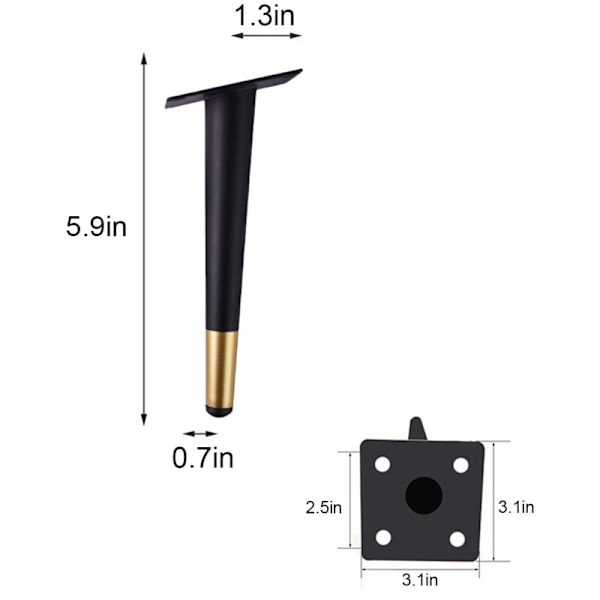 TV-kaapin jalat, sohva, teepöytä, pöydän jalat, musta ja kulta, 15 cm