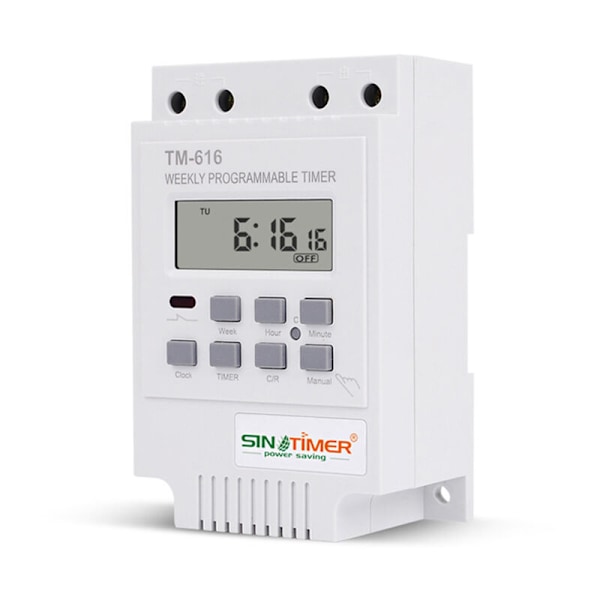 TM616W-2 30A 220V Elektronisk Veckovis Programmerbar Digital Tidströmbrytare Relä Timerkontroll DIN-skena Montering