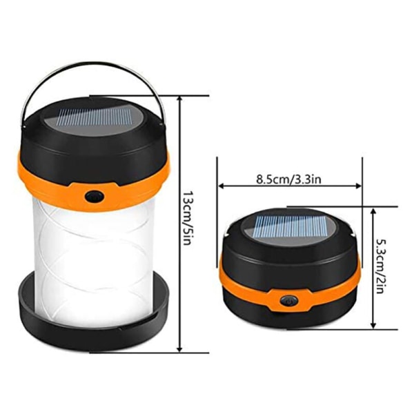 Solcellsladdad LED-campinglampa USB hopfällbar solcellsladdad bärbar uppladdningsbar för vandring camping jakt orange