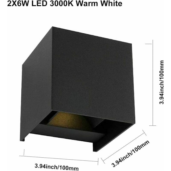 Säädettävä kuutio LED-seinävalaisin 6W 3000K Neliömäinen seinävalaisin IP65 Vedenkestävä Moderni Alumiini Ulkoseinävalaisin Käytävään Puutarhaan, Musta
