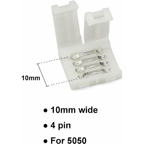 20-pack, 4-polig PBC RGB LED-remskontakt, 10 till 1 luckfritt band utan band, lödfri adapter för SMD 5050 flerfärgad LED-remsa