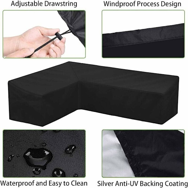 Vattentätt hörnsofftäcke för trädgårdssoffa Skyddande överdrag för L-formade utomhusmöbler Hörntarp Terrassmöbler 210d Anti-UV/Vind med förvaring