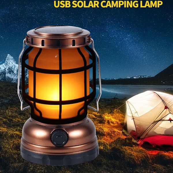 Solcellslykta Camping Lykta Campinglampa med Nödströmförsörjning Flimrande Flamma LED Hängande (Röd)