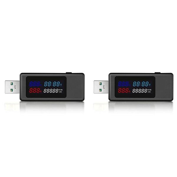 2X 6-i-1 USB-testare DC4-30V IPS Digital Display Spänning Effekt Tid Kapacitet Mätare Detektor för Ström, Spänning, Svart