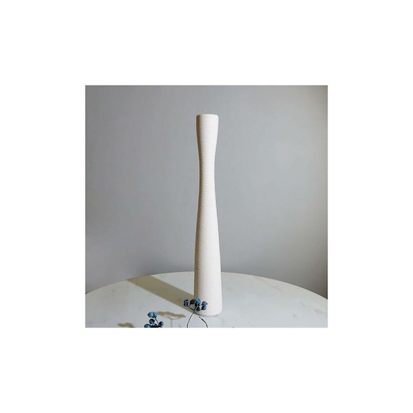 Smal Gulvvase - Højde: 50 cm - Keramik - Mat Hvid - Moderne Minimalistisk Design - Håndlavet - Til Grene, Tørrede Blomster eller Lange Stilkblomster.