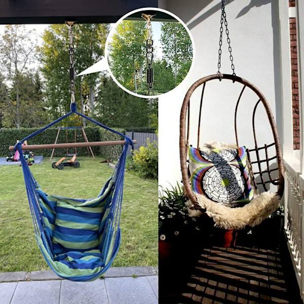 Hängande stol svängfjäder, med 2 karbinhakar och 360 ° vridbar krok, belastningskapacitet 250 kg för hängande stol, hängmatta, yoga, etc.