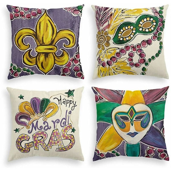 4 kappaletta Mardi Gras Lily -tyynynpäälliset, naamiomaskin helmi loma tyynynpäällinen sohvalle