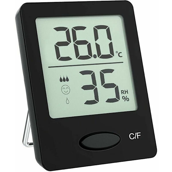 Indendørs Termometre, Bærbar Luftfugtighed & Temperaturmåler, Letlæselig Mini Havetermometer, 3 Monteringsmuligheder, Have Thermo Hygrometer H