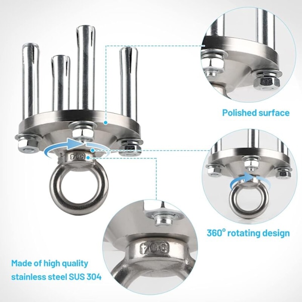 Takkrok för Hängstol, Tung Duty Krok, Swivel Krok med Lager, 360° Rotation, 500kg, Tung Duty 304 Rostfritt Stål Takkrok, Swivel