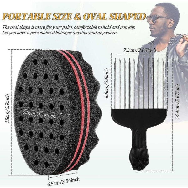 2 Pieces Hair Sponge Brush And Afro Comb Black Twist Sponge Brush Twist Wave Barber Tool And Metal Hair Comb Pick For Home Barber Salon Dreadlocks