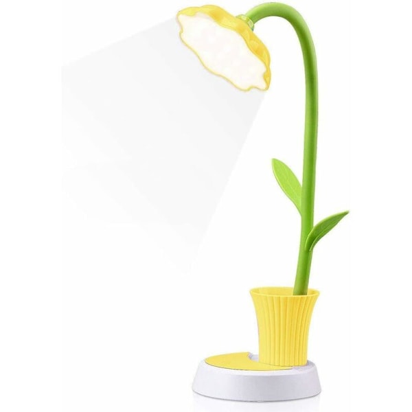 Barnebordlampe - Kreativ oppladbar LED-øyevern berøringsfølsom bordlampe dimmbar nattlampe med pennholder 1 stk (gul, 10 x 11 x