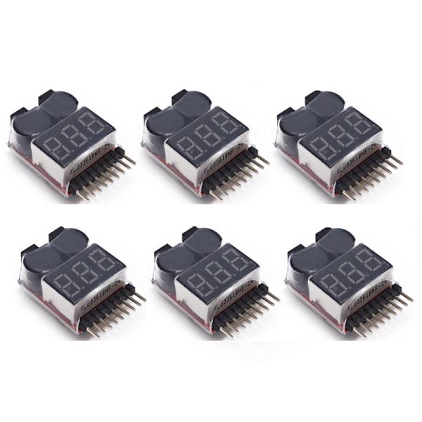 1-8s Lipo Batteritester Monitor Buzzer Lavspændingsalarm Spændingskontrol med LED-indikator til Lipo Life LiMn Li-ION-batteri (6 stk.)