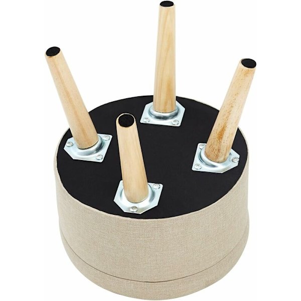 Suhu Ottoman Puff Fotölj Rund Puff Förvaringsfåtölj Linnetyg Fåtölj Låg Klädsel Vardagsrum Design Beige Massiva Träben HIASDFLS