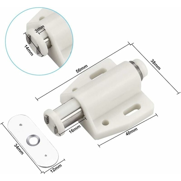 6 kpl Magneettiset Snap-ovien avaajat Magneettiset Snapper-kalusteet Jousi-Snapper-magneetti Paina avaamiseksi Magneettipaine-Snapper kaappioville, kirjahyllyille, D