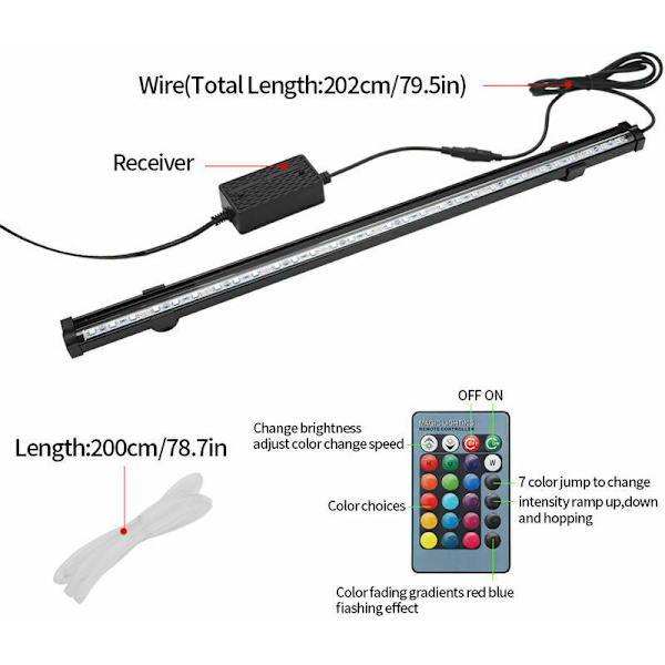 LED akvarielampe til akvarium med fjernbetjening 16 farver, 4 tilstandsvalg, EU-stik 20 cm. - Akvarium LED-belysning og rampe