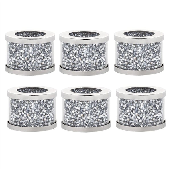 6-pak Krystallglass Serviettholdere Sølv Diamant Servietringer, Knust Borddekking Bling Spenner