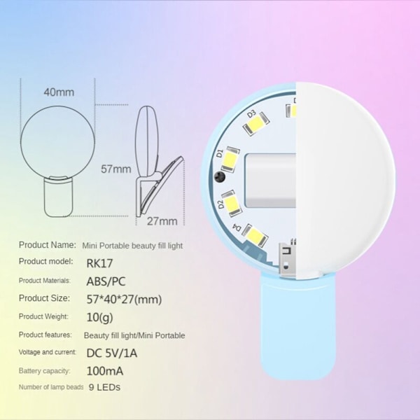 Mobiltelefon Fyld Flash Linse Lys Lampe Clip Tre Stop Dæmpning Mini Holdbar Praktisk 10 LED Selfie Ring Skønhed, Sort