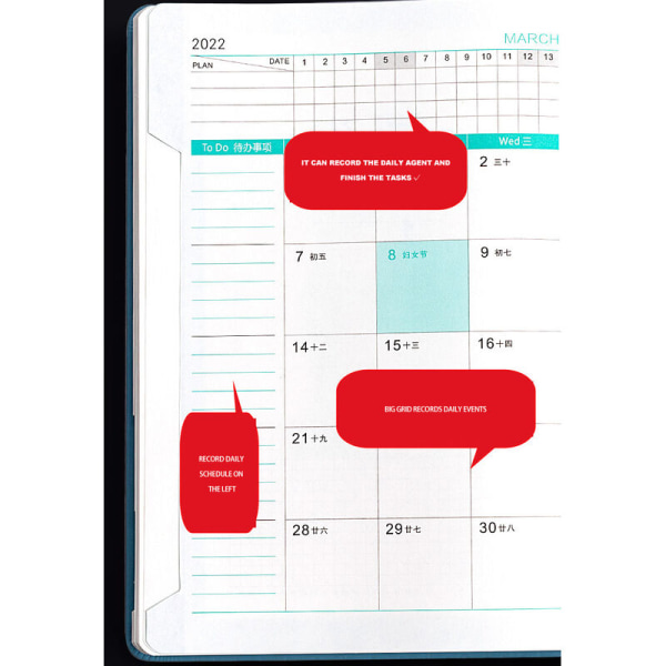 Agenda 2022 365 dagar kontorsanteckningsbok Daglig planeringsbok 200 ark (400 sidor) Tidshantering Anteckningsböcker (Rosa)