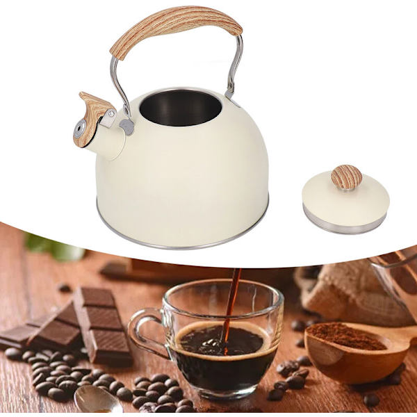 Visslande vattenkokare 2,5L Rostfritt stål Tekanna Vattenkokare Ergonomiskt handtag Tekanna Beige