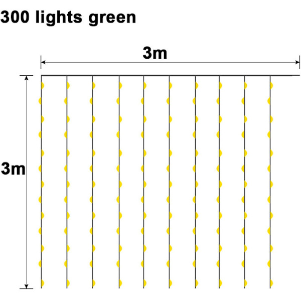 300 LED Solcellsvattenfall Fairy String Lights Dekoration, Trädgårdsfest Bröllop Grön