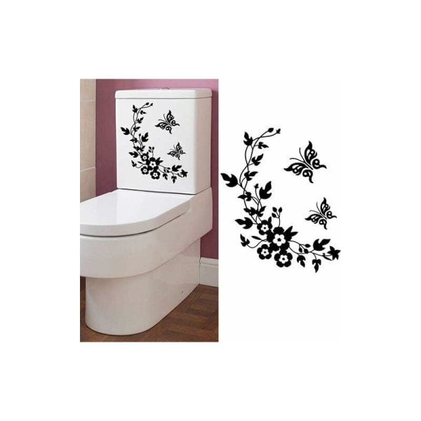 DIY sommerfugleblomst badeværelse Vægklistermærker til boligindretning Dekorativt toiletklistermærke Pålidelig kvalitet Holdbarhed (sort)