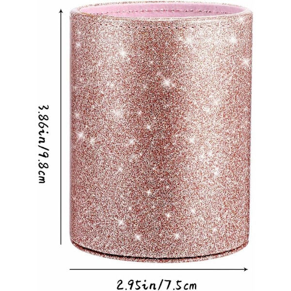 PU Glitter Penneholder Blyantkopp Roségull Skinnende for Kvinner Jenter, Luksus Sminkepenselholder PU Lær Organizer Kopp Gave til Skrivebord Kontor Klasserom
